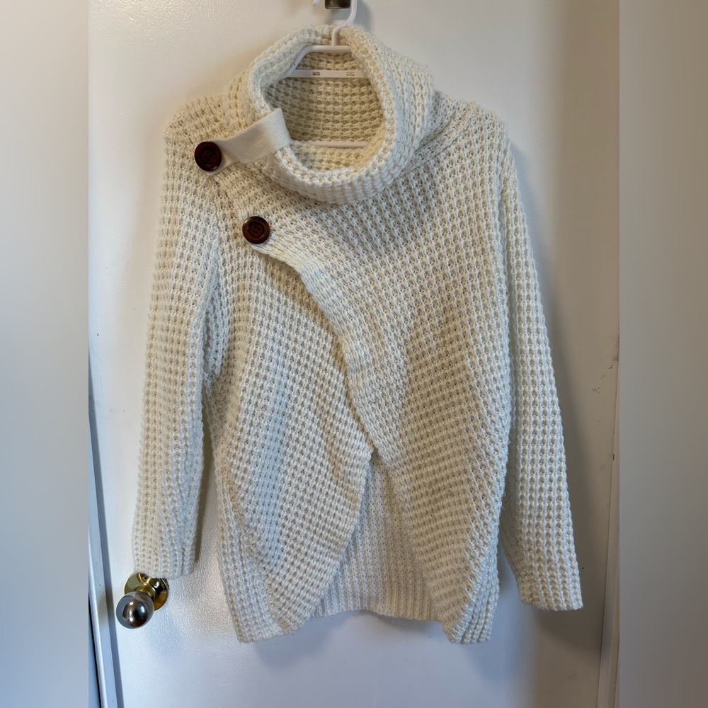 🔮 5/$25 Cozy Cream Crossover Sweater with Button Detail